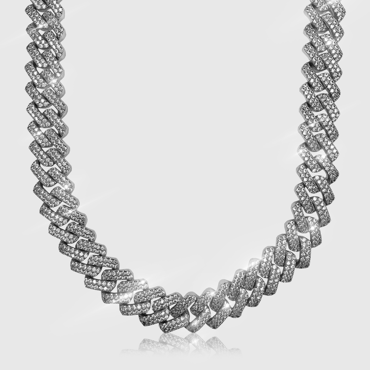 Iced Prong Link Chain (White Gold) 15mm