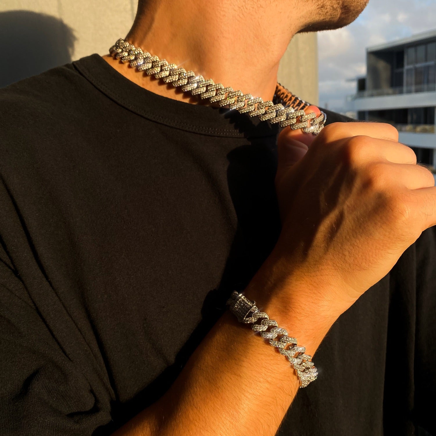 Iced Prong Link Set (White Gold)