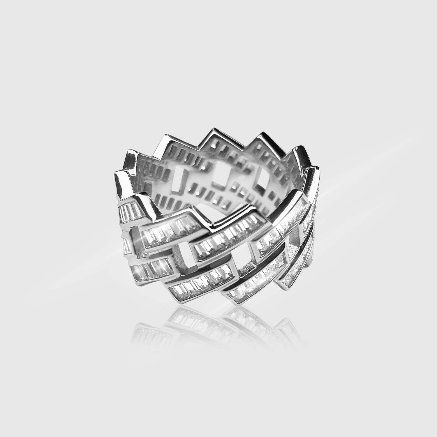Iced Prong Cuban Ring (White Gold)